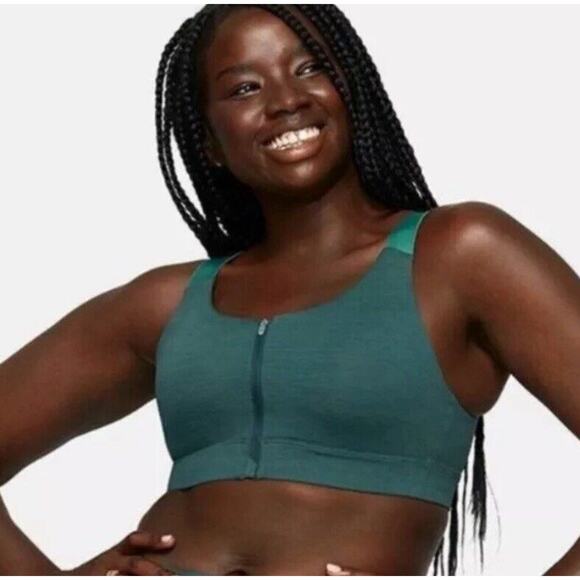 Outdoor Voices SportsBra Size XS Green Tech Sweat Zip Front Workout Yoga Gym EUC - Picture 1 of 13